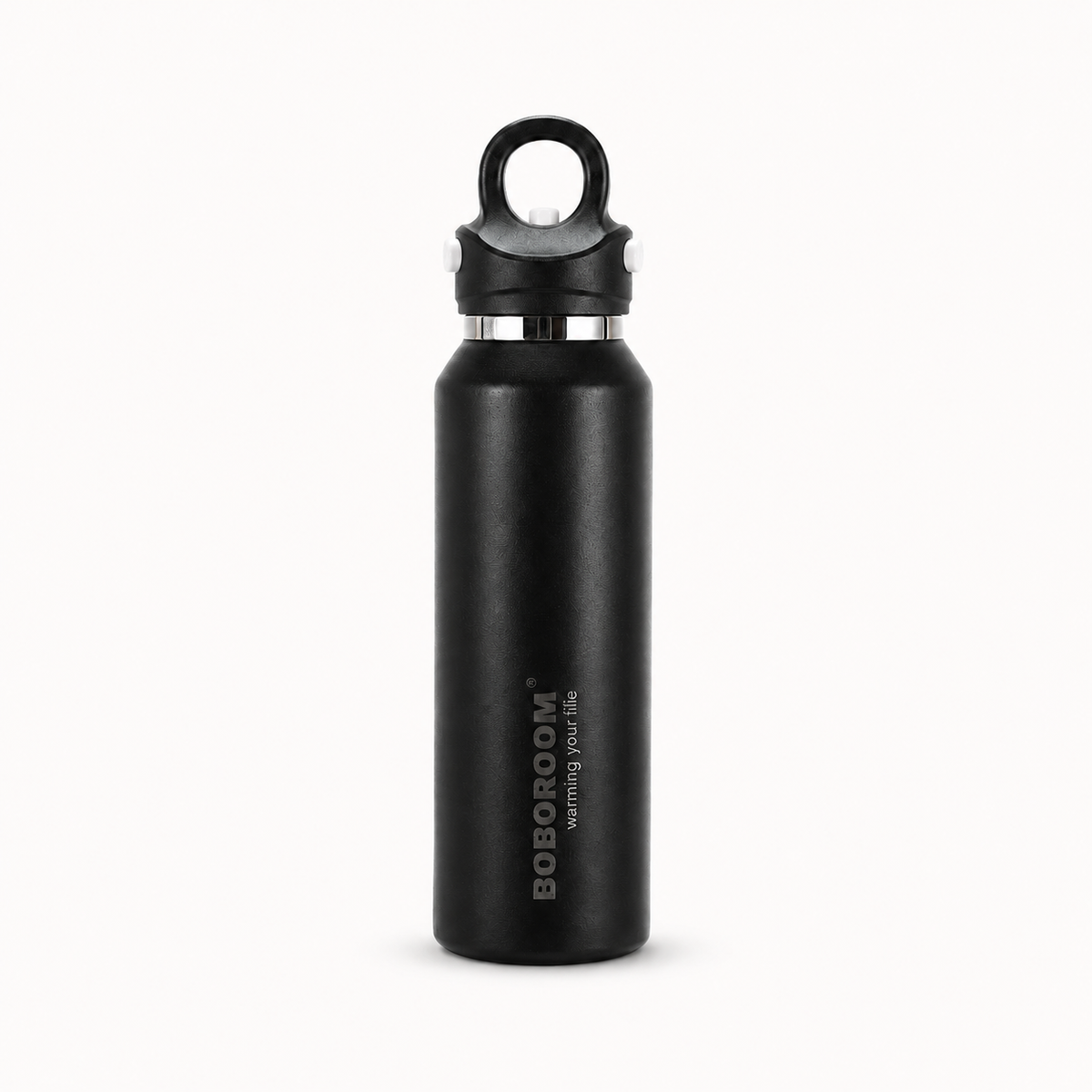 Black 450ml slim insulated bottle with carry loop lid