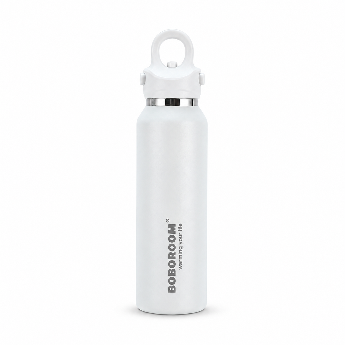 White 450ml slim insulated bottle with carry loop lid