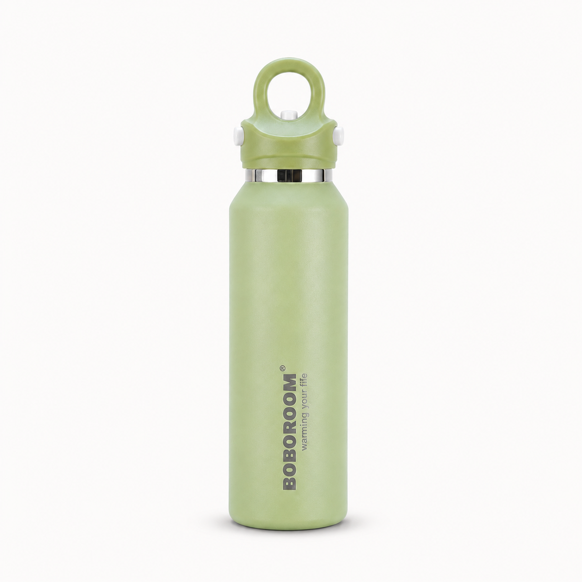 Sage green 450ml slim insulated bottle with carry loop lid