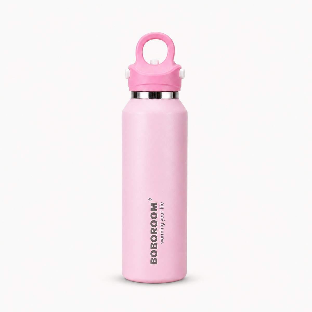 Soft pink 450ml slim insulated bottle with carry loop lid
