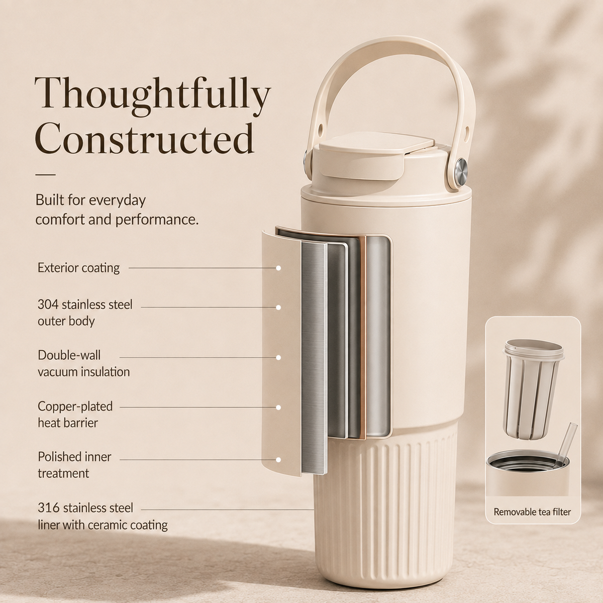 Double-wall insulated tumbler construction details
