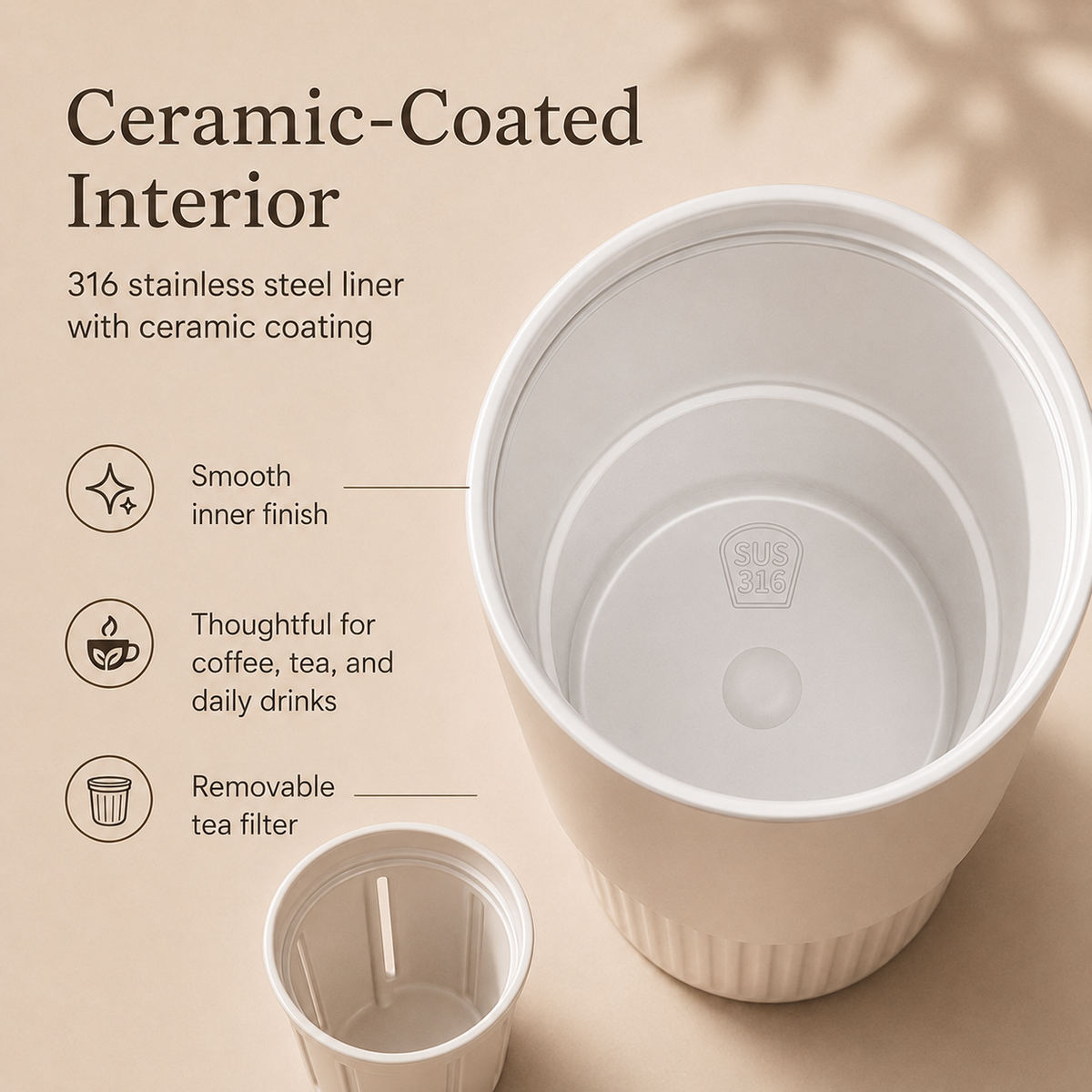 316 stainless steel ceramic-coated tumbler interior